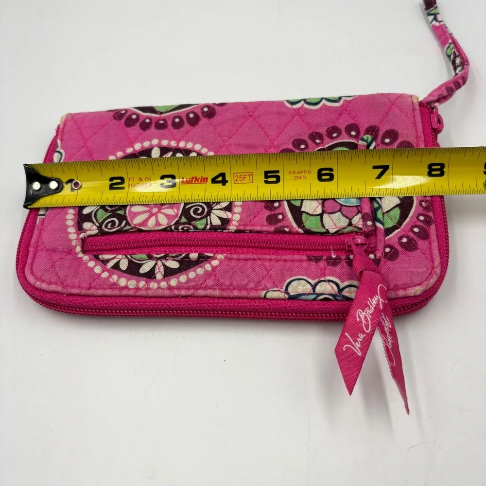 Vera Bradley Wristlet Wallet Womens OS Pink Good Plum Crazy Quilted Floral Zip